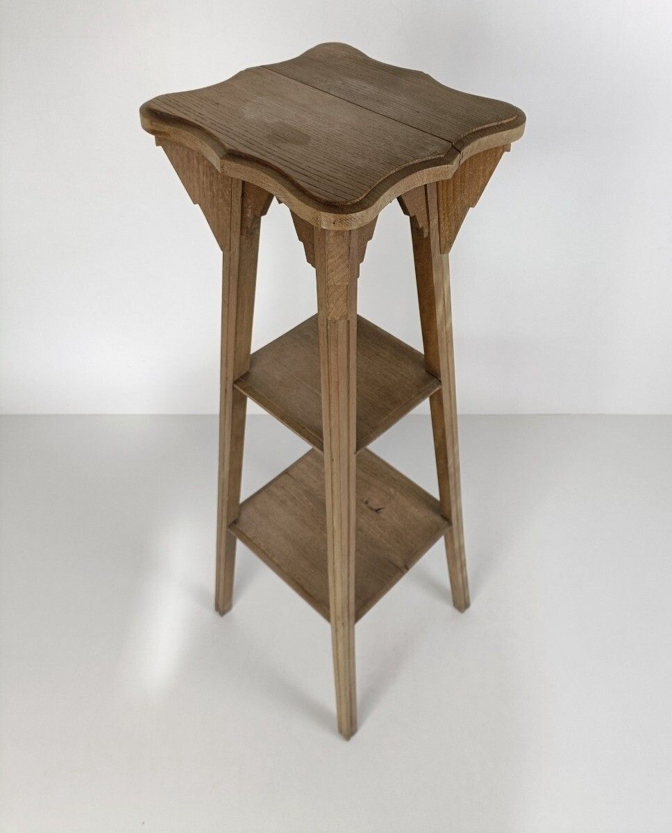 Antique Art Nouveau Pedestal 3 Tier Carved Wood, Plant Stand Side Table, Bonsai photo furniture