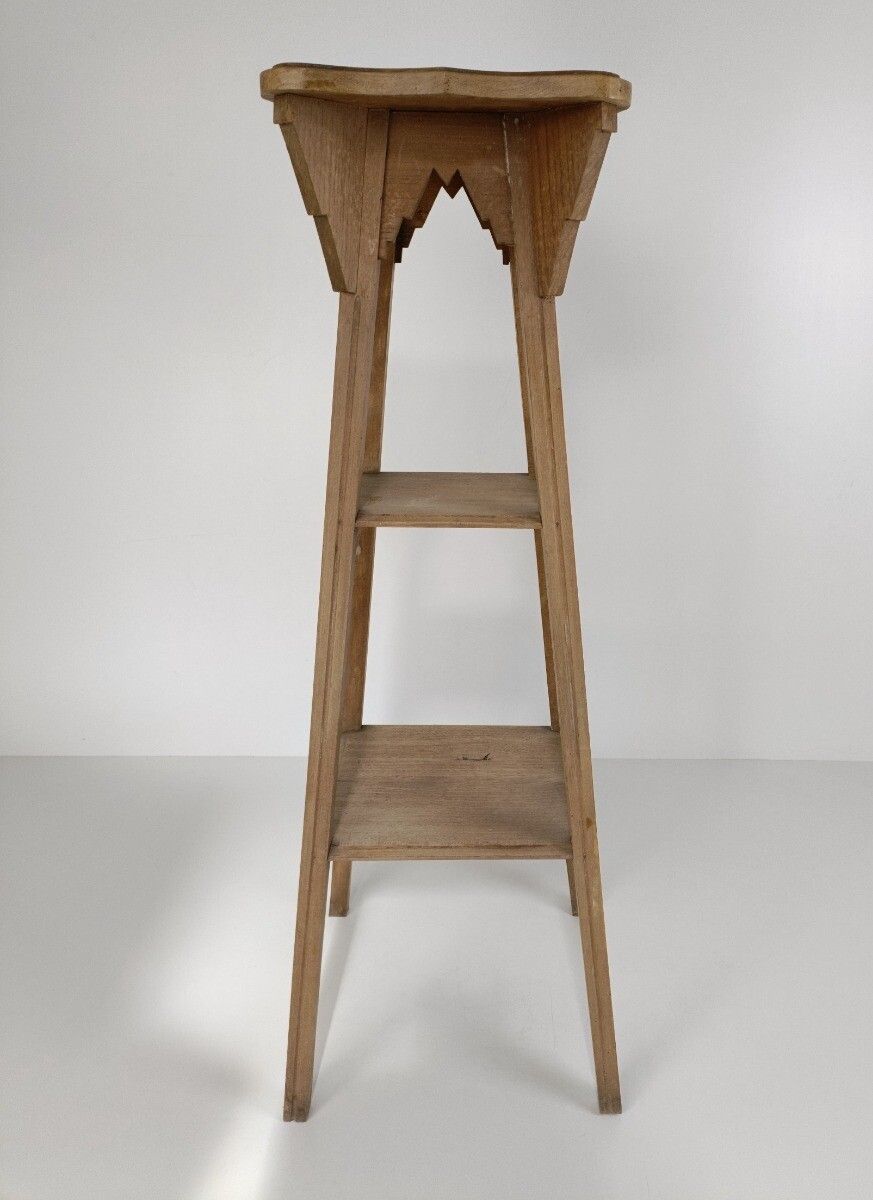 Antique Art Nouveau Pedestal 3 Tier Carved Wood, Plant Stand Side Table, Bonsai photo Furniture