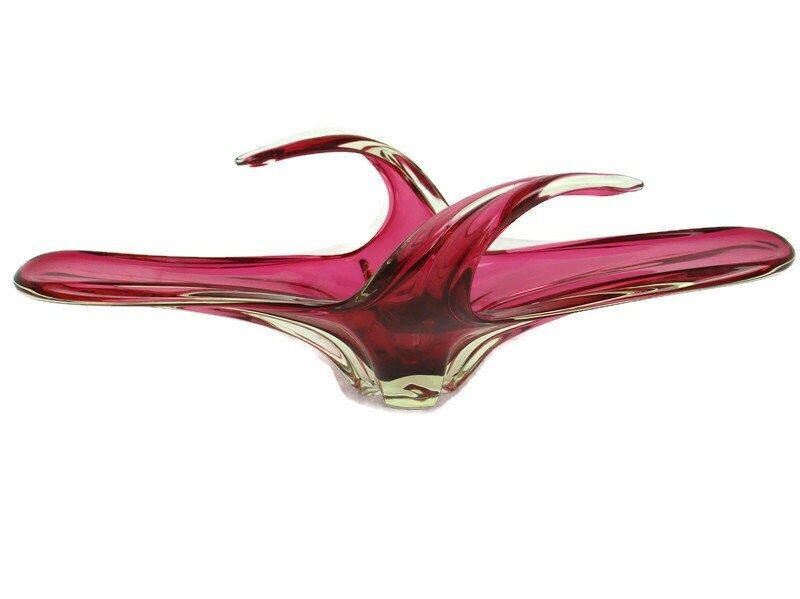 Art Glass Centerpiece Bowl Fruit Dish Cranberry Era Murano Italian Large Gorgeou