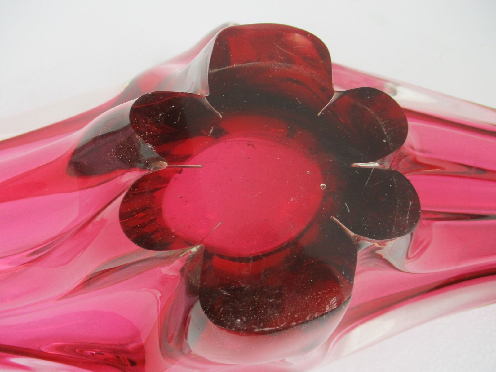 Art Glass Centerpiece Bowl Fruit Dish Cranberry Era Murano Italian Large Gorgeou photo vintage