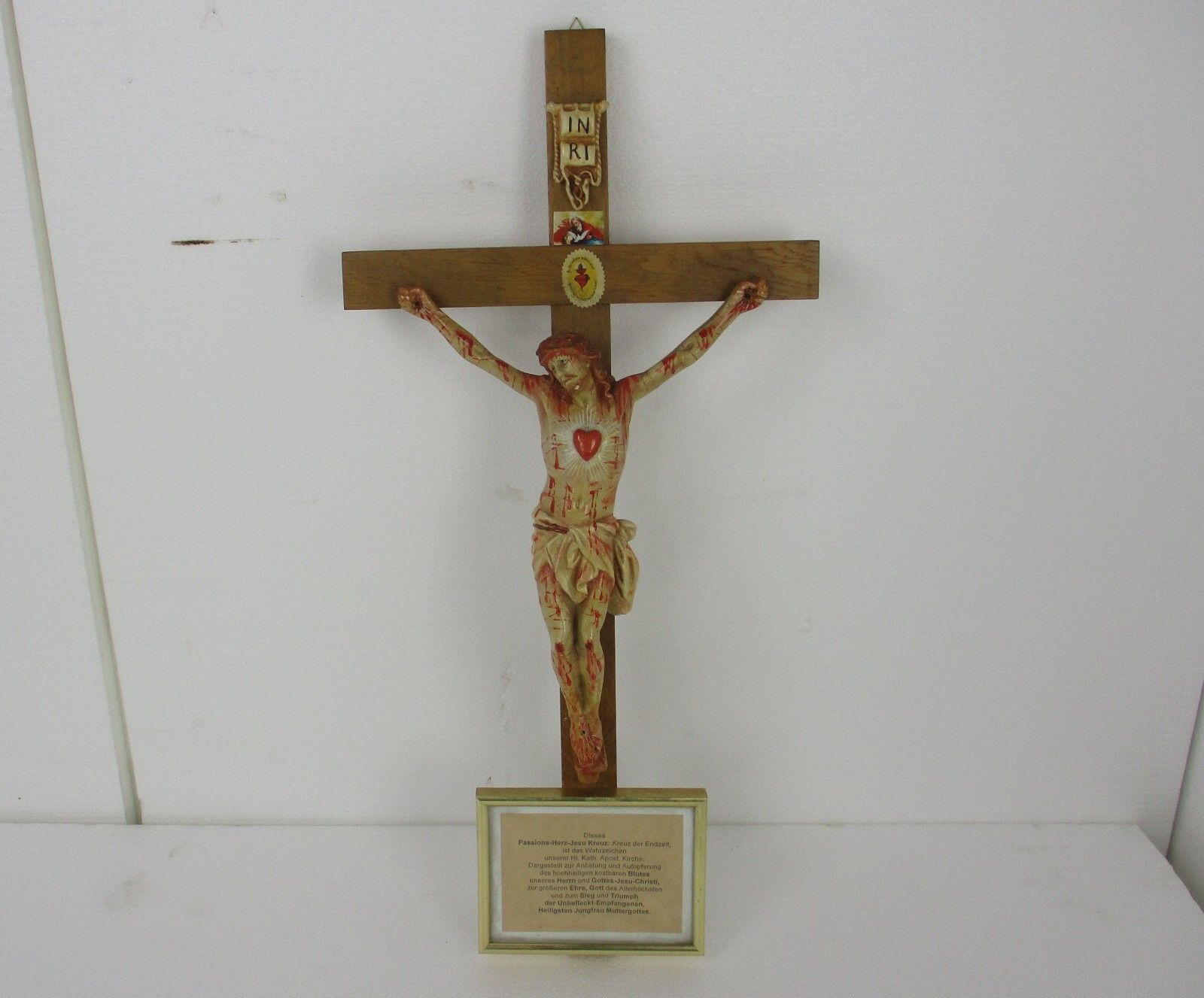 Xl Wood Hanging Church Crucifix Plaster Corpus Dramatic Holy Heart Germany photo furniture