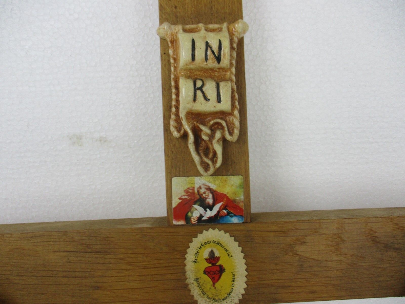 Xl Wood Hanging Church Crucifix Plaster Corpus Dramatic Holy Heart Germany photo 723.0