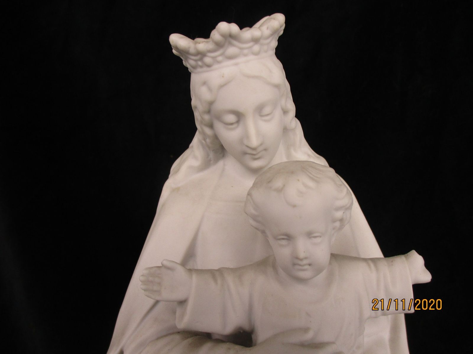 Large French Antique 1900 Bisque Statue Virgin Mary Our Lady Infant Jesus Exquis photo furniture
