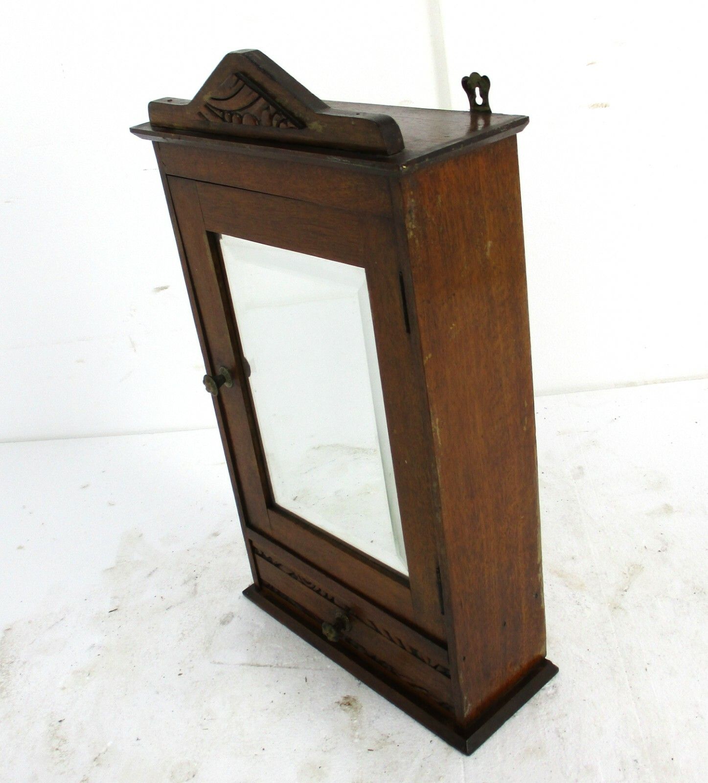 photo furniture Kitchen Medicine Apothecary  Bathroom Cabinet Beveled Glass Ornate Carved Wood