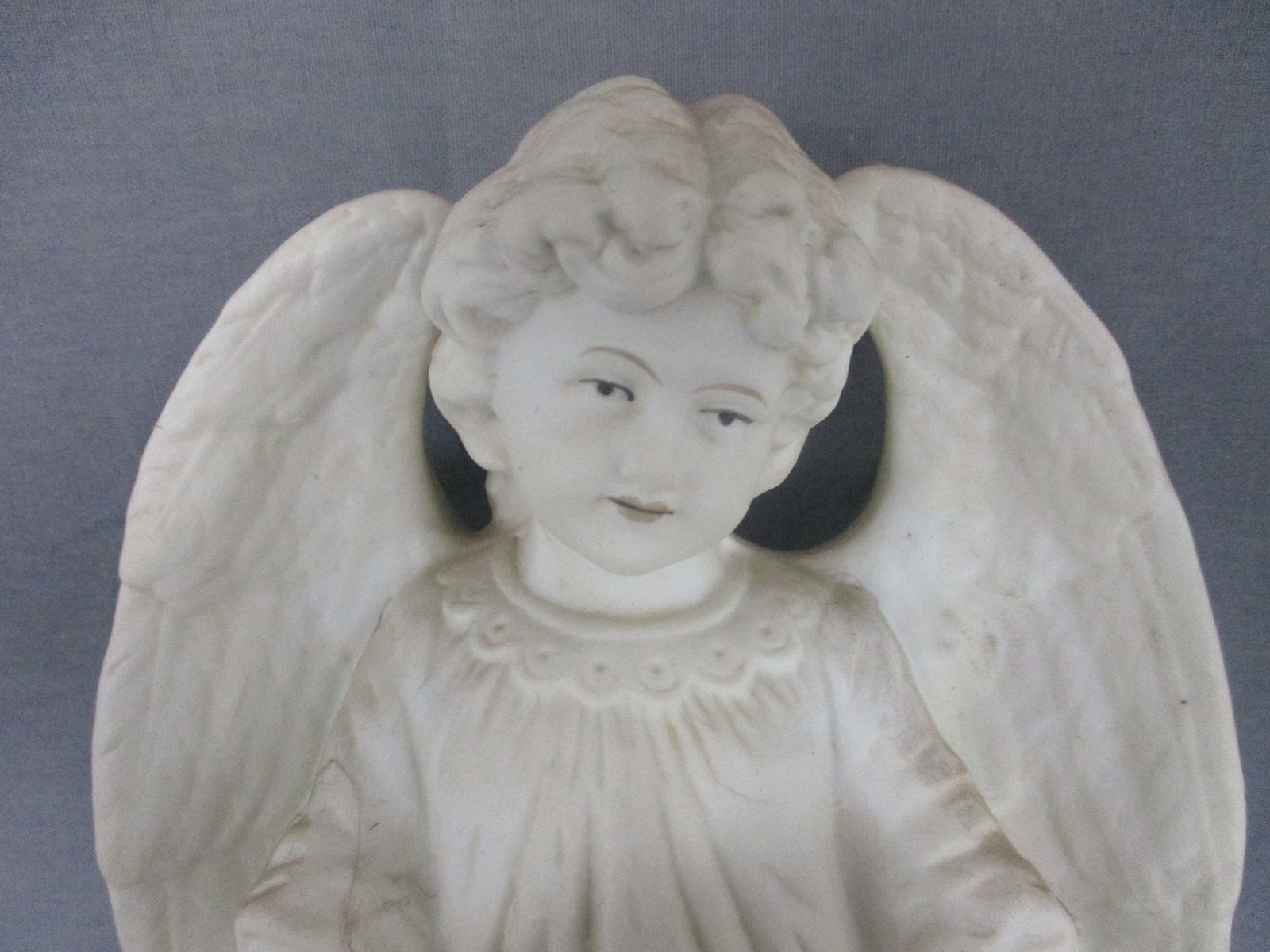 Antique  Holy Water Font Vessel Bisque Angel White Lovely Collector Htf Large photo furniture