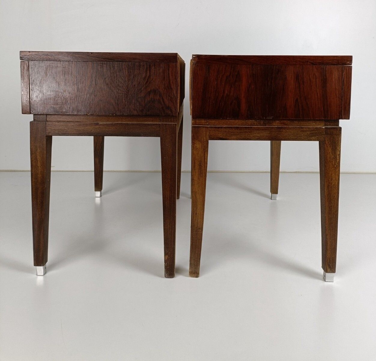 Pair Couple Double Vintage Nightstands End Tables Mid Century Modern Wood Retro photo vintage