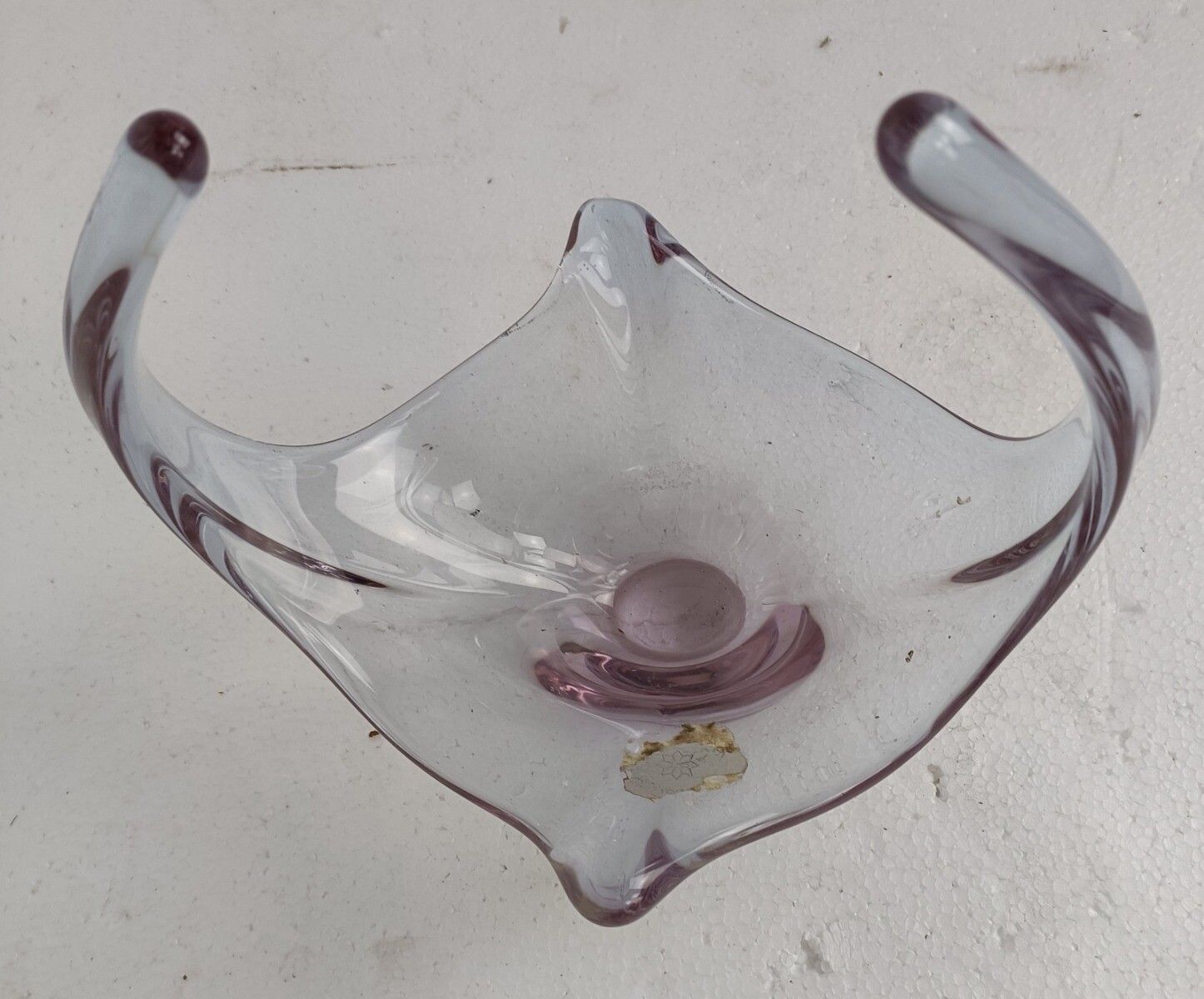 Val St Lambert Belgium Bowl Dish Centerpiece  Art Glass Vintage Light Purple Sma photo vinterior