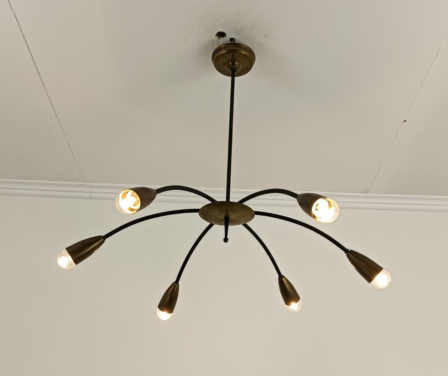 Vintage Retro Pop Art Sputnik Spider Chandelier 6 Arm 6 Lights Iron Brass Funky photo furniture