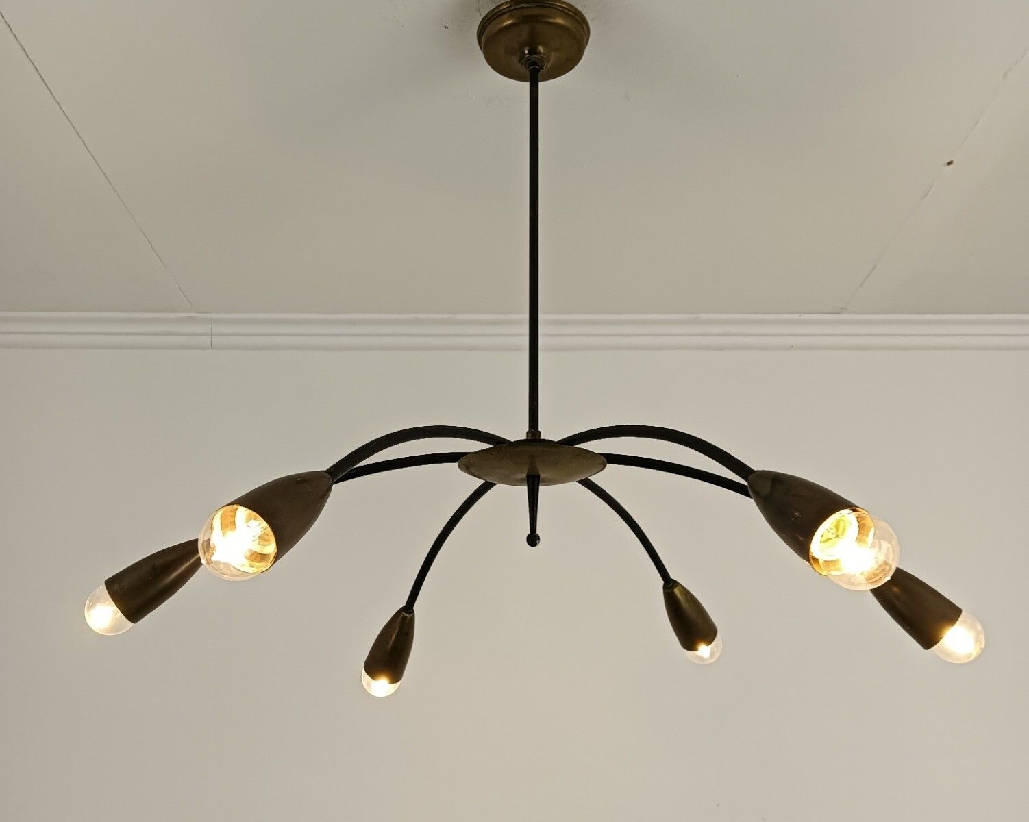Vintage Retro Pop Art Sputnik Spider Chandelier 6 Arm 6 Lights Iron Brass Funky photo Lighting