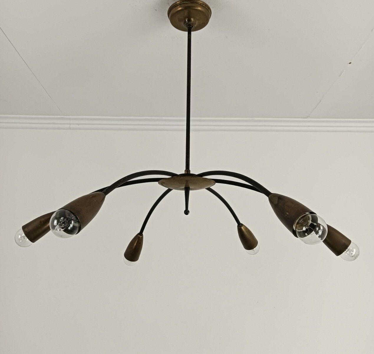 Vintage Retro Pop Art Sputnik Spider Chandelier 6 Arm 6 Lights Iron Brass Funky photo vinterior