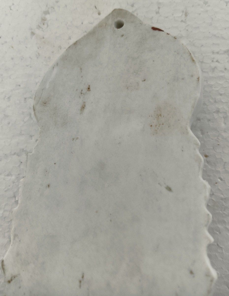 photo for sale Lovely Small Antique Holy Water Font Vessel Porcelain Bisque Crucifixion Wall Ha