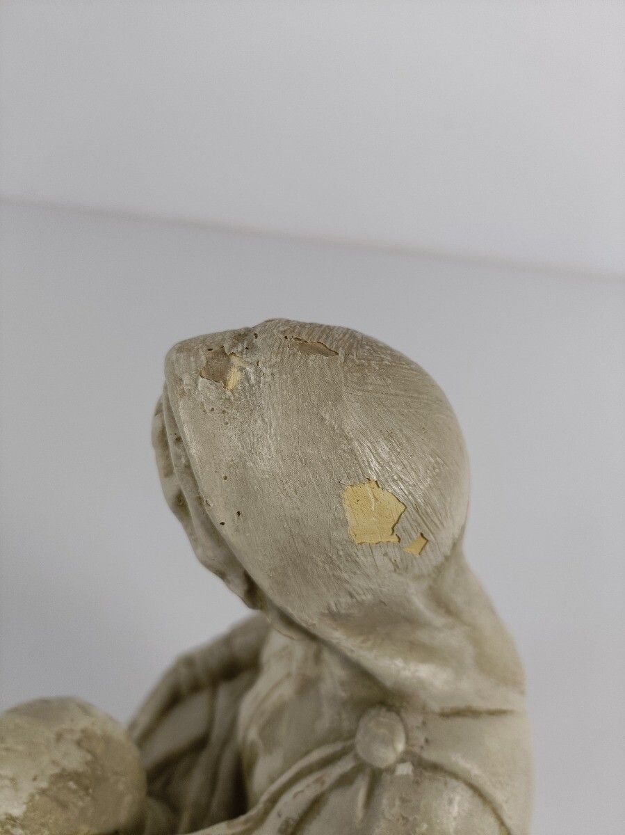 Statue Sitting Our Lady Virgin Mary Infant Sedes Sapientiae Plaster Vintage Beau photo vintage