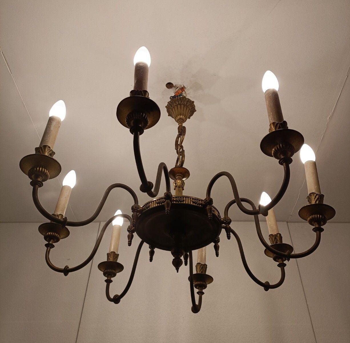 8 Arms Lights Pan Chandelier Revival French Empire Vintage Brass  Modernist photo for sale