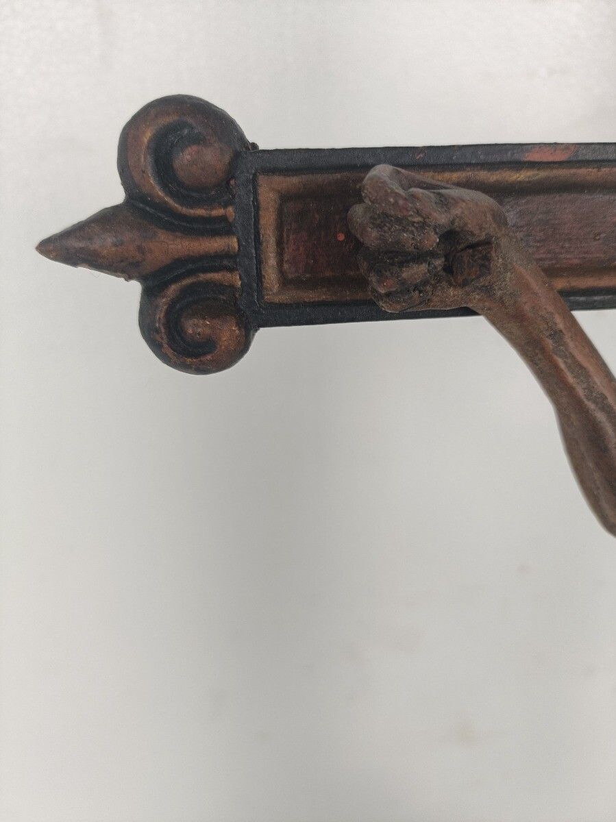 Standing Crucifix Cross Hand Carved Wood Wooden Art Piece Corpus French Magnific photo 1011.0
