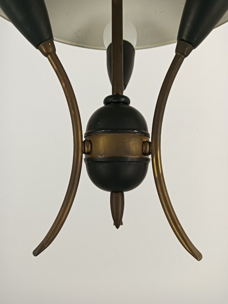Stilnovo Rare Retro Vintage Chandelier Fixture Metal Modernist 3 Lights Arm Funk photo buy