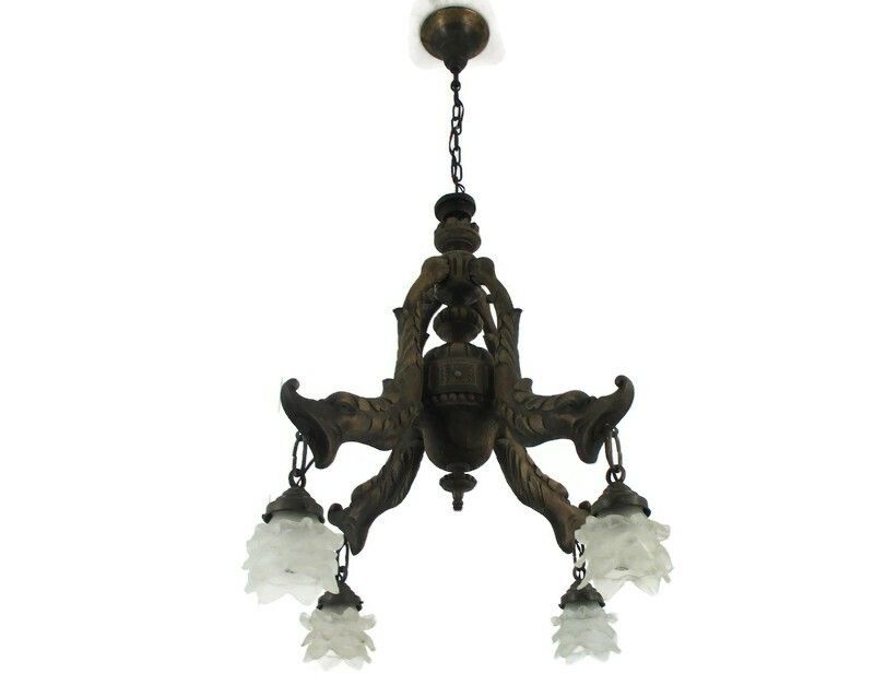 Hand Carved Wooden Chandelier  4 Arm Lights Barn Country Farmhouse Style Fish photo furniture