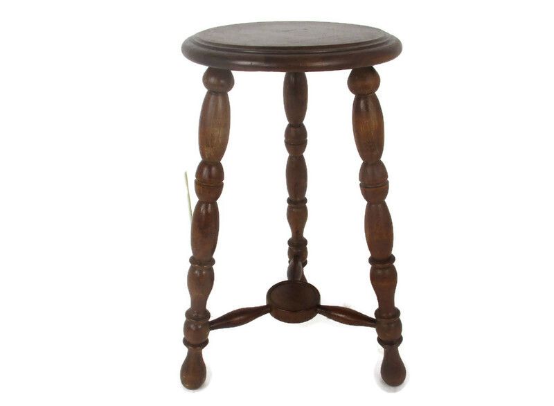 Vintage Hand Carved Wood 2 Tier Milking Stool Pedestal Table Plant Flower Bonsai