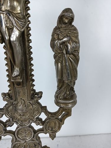 Standing Spelter Crucifix Cross Saint John Saint Mary Magdalene Golgotha Apostl photo 150.0