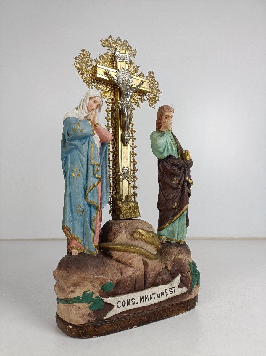 Calvary Crucifix Christ Crucifixion Mary Magdalene St John Consummatum  Est Plas photo for sale