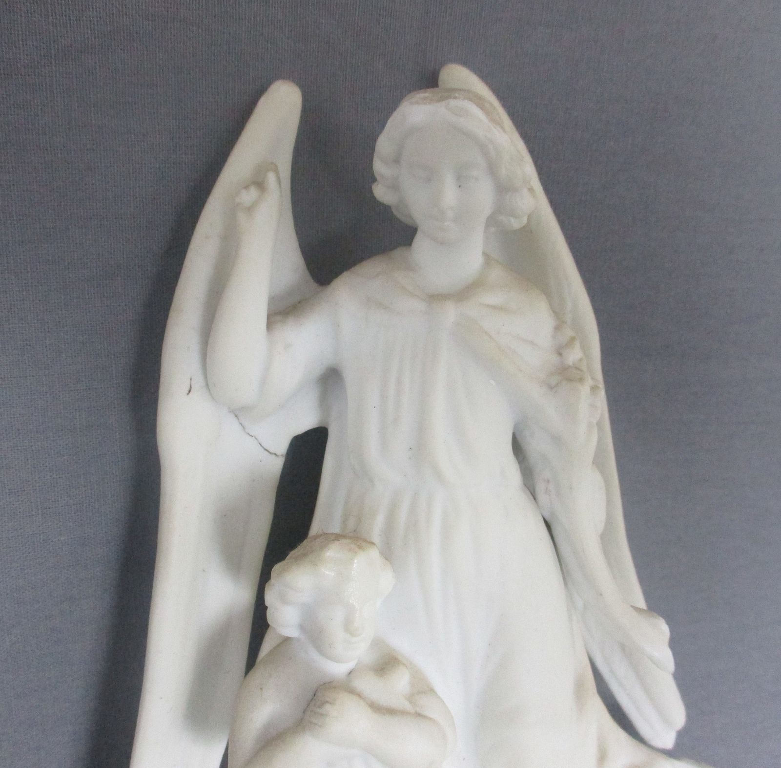 Antique  Holy Water Font Vessel Bisque Angel With Infant Jesus White Lovely Coll photo furniture