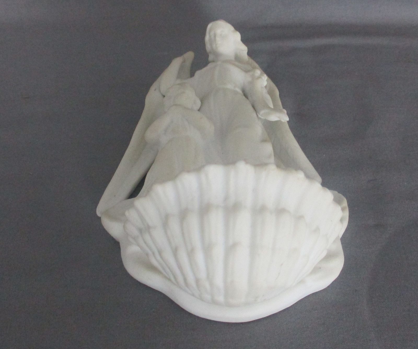 Antique  Holy Water Font Vessel Bisque Angel With Infant Jesus White Lovely Coll photo Home Decor