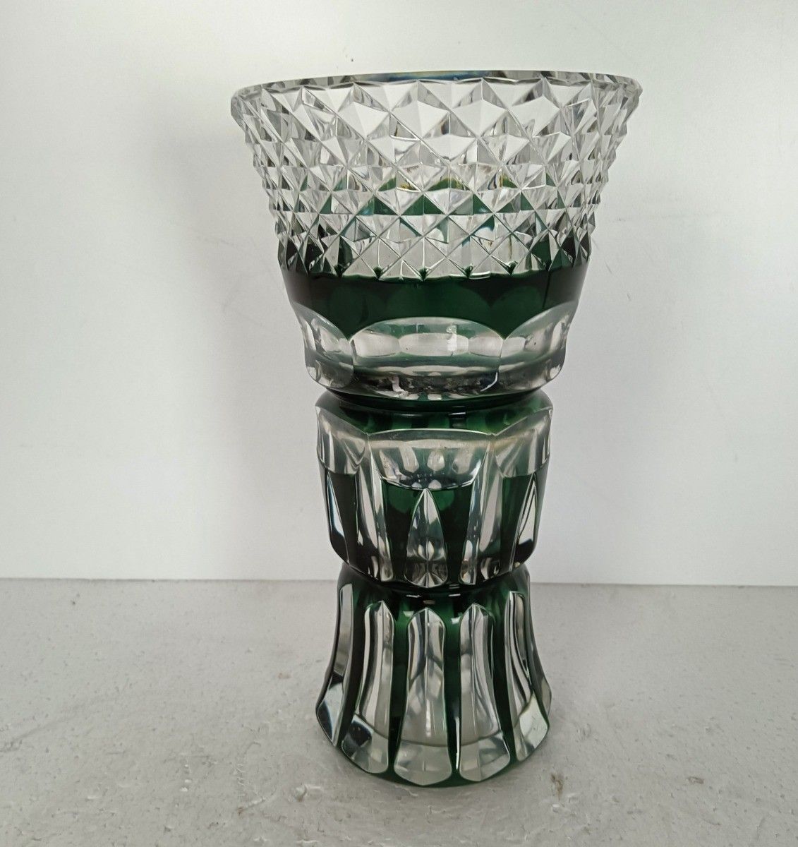 Green Clear To  Cut Vase Vintage Crystal Vase Val St Lambert Belgium Marked photo furniture