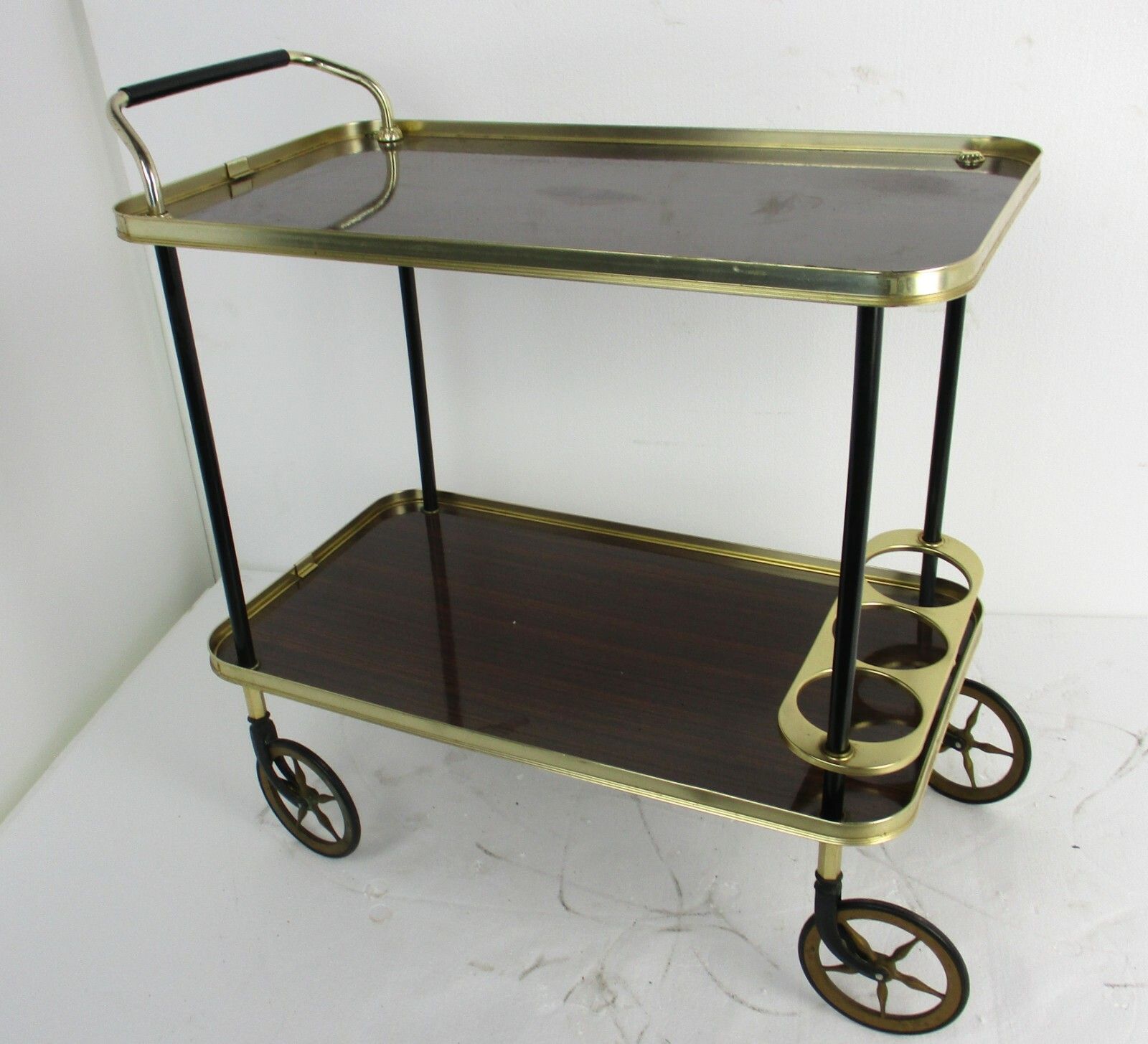 photo furniture Bar Cocktail Tea Entertainment Cart Trolley Kitchen Island Veneer Retro Barware