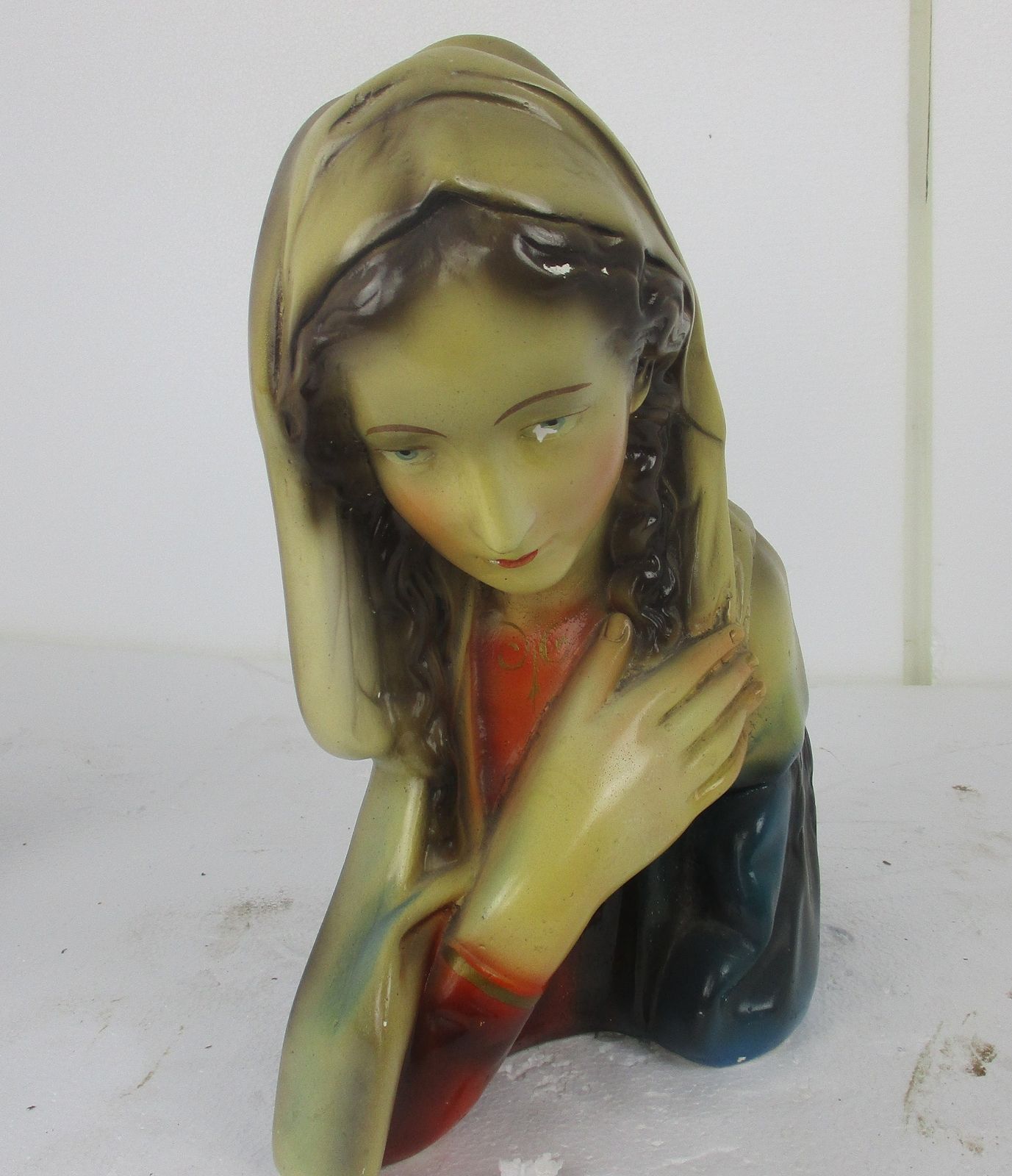 Virgin Mary Madonna Plaster Statue  Bust Plaster  2 Matching Candle Holders Art photo furniture