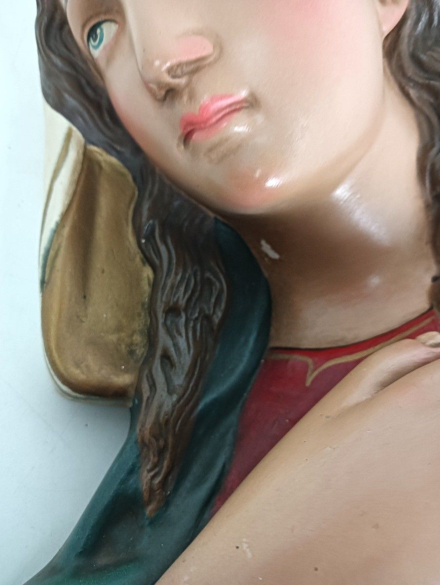 Virgin Mary Madonna Blessed Virgin Plaster Statue Bust Plaster Art Deco 1920s An photo vintage