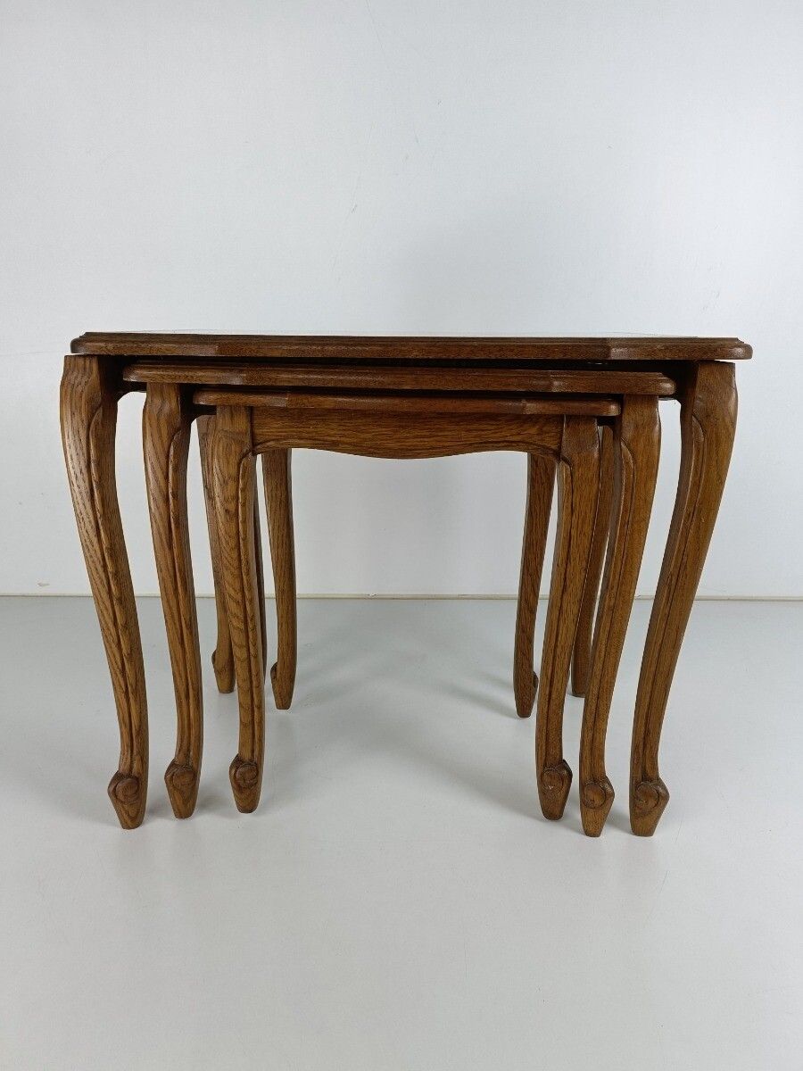 Set Of 3 Wooden Nesting Stacking Side Tables  Rush Glass Barn Country  Farmhouse photo buy
