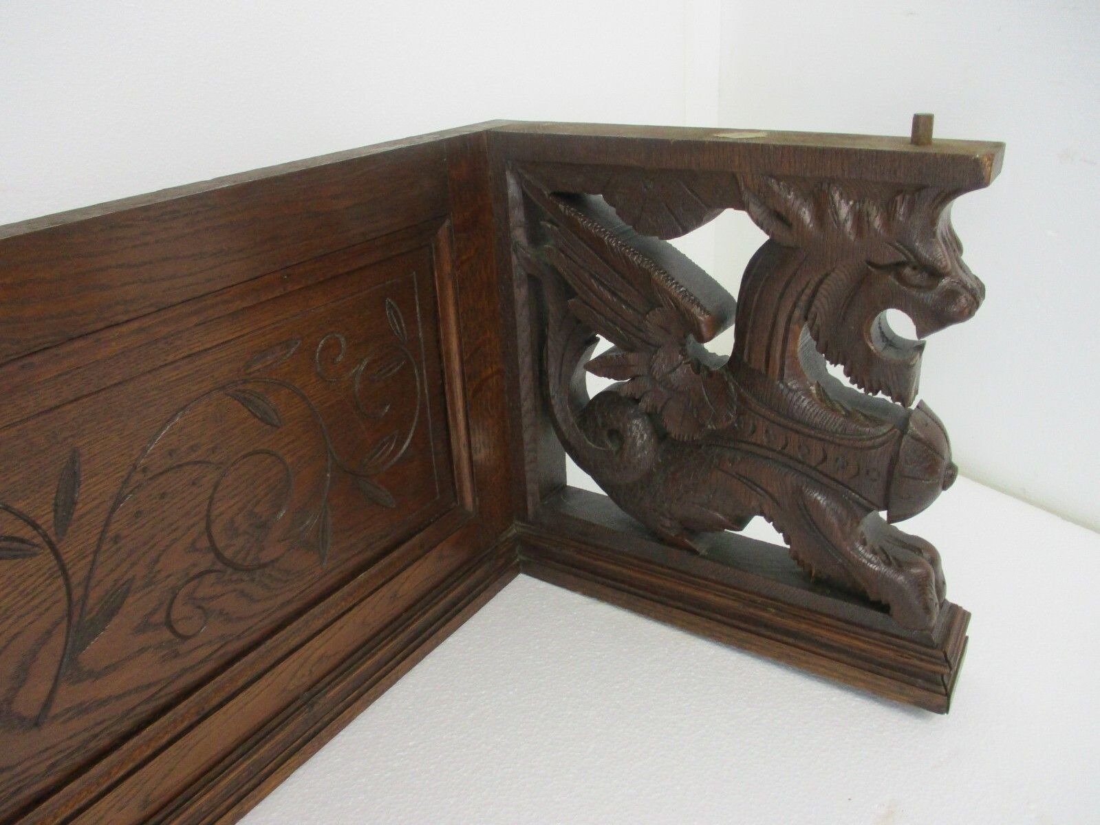 Lion Heads Hand Carved Wood Pediment Ornate Over Door Architectural Reclaimed photo vintage