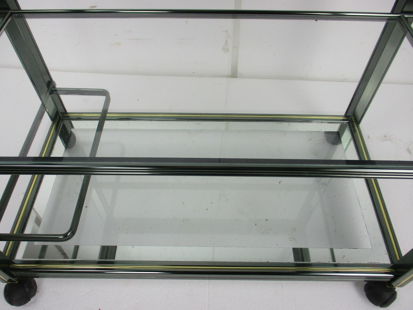 Vintage Design Coffee Table Kitchen Island Three Tier Brass Beveled  Glass Glam photo Furniture