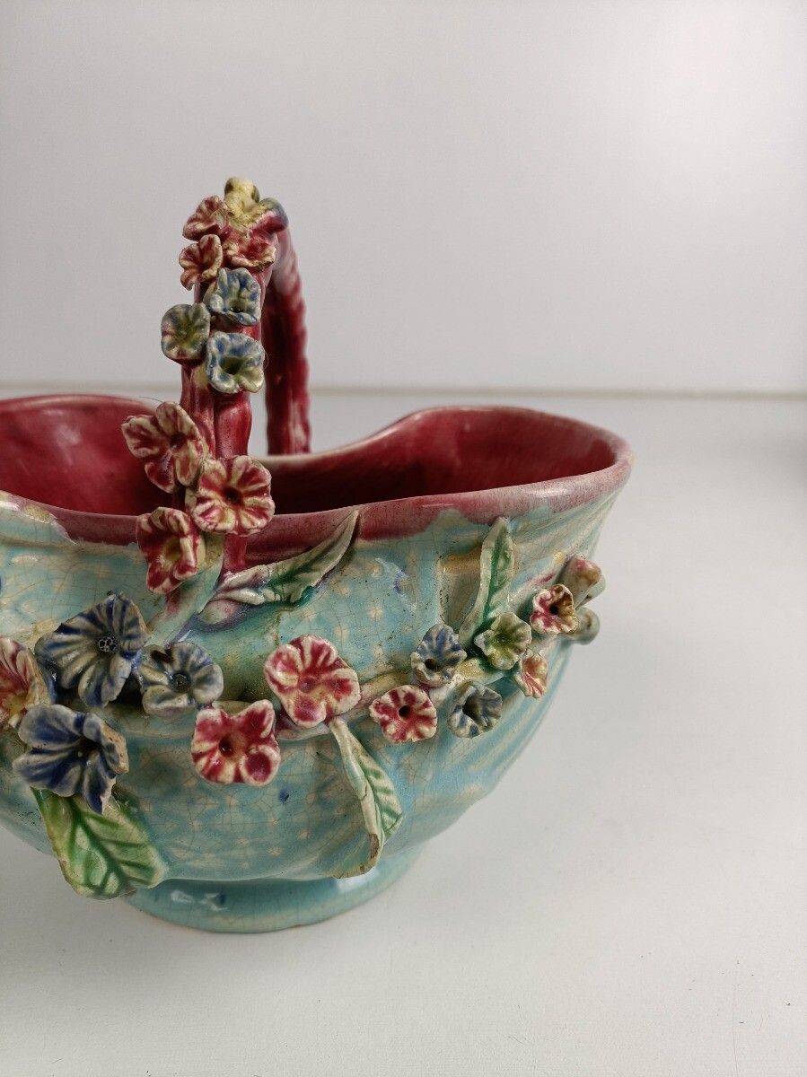 Planter Cache Pot French Pottery Faience Majolica Flowers Art Deco Gorgeous Bask photo Home Decor