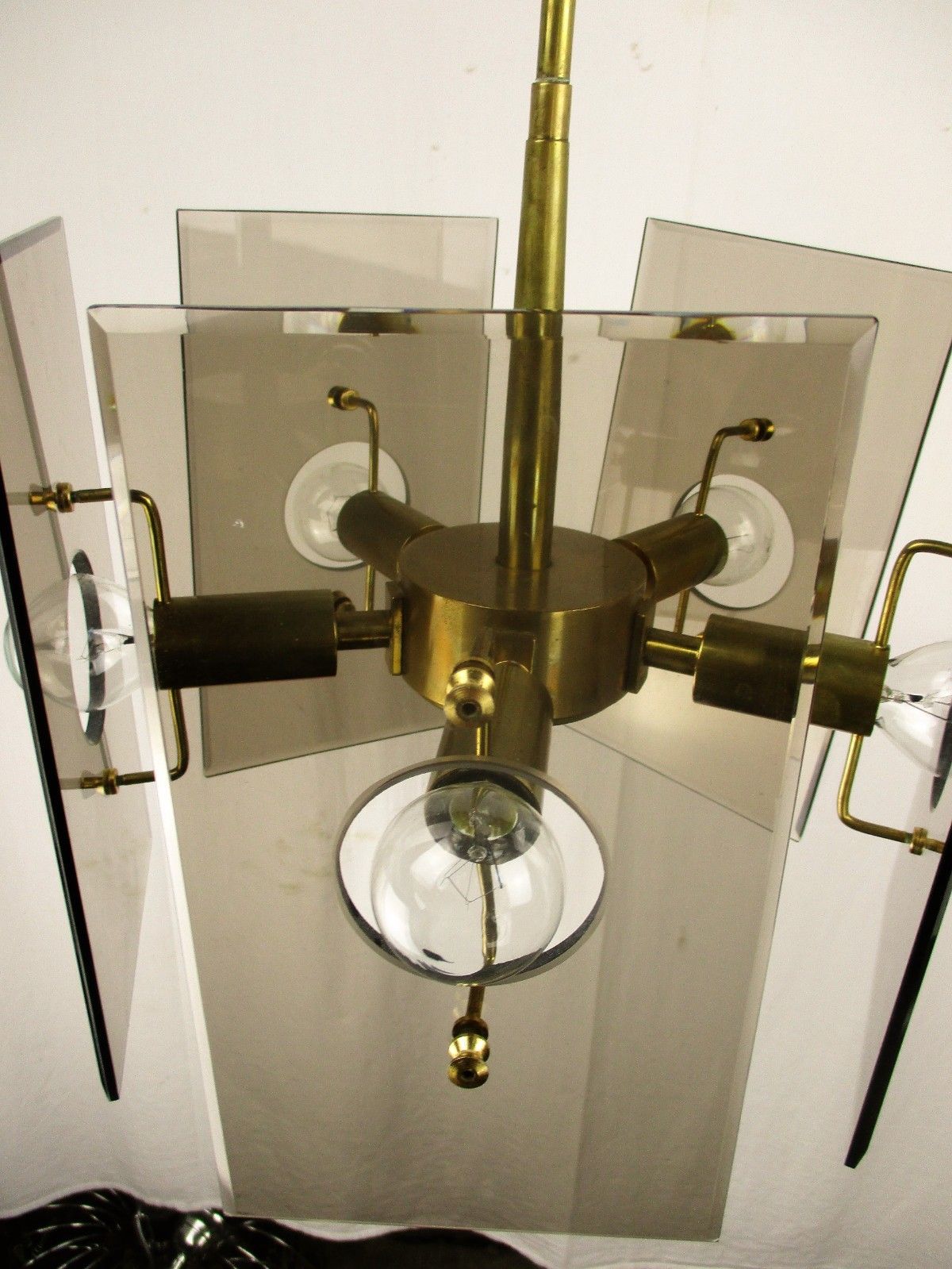 Design Chandelier Gino Paroldo For Fontana Arte Brass Smoked Glass 5 Lights photo 668.0