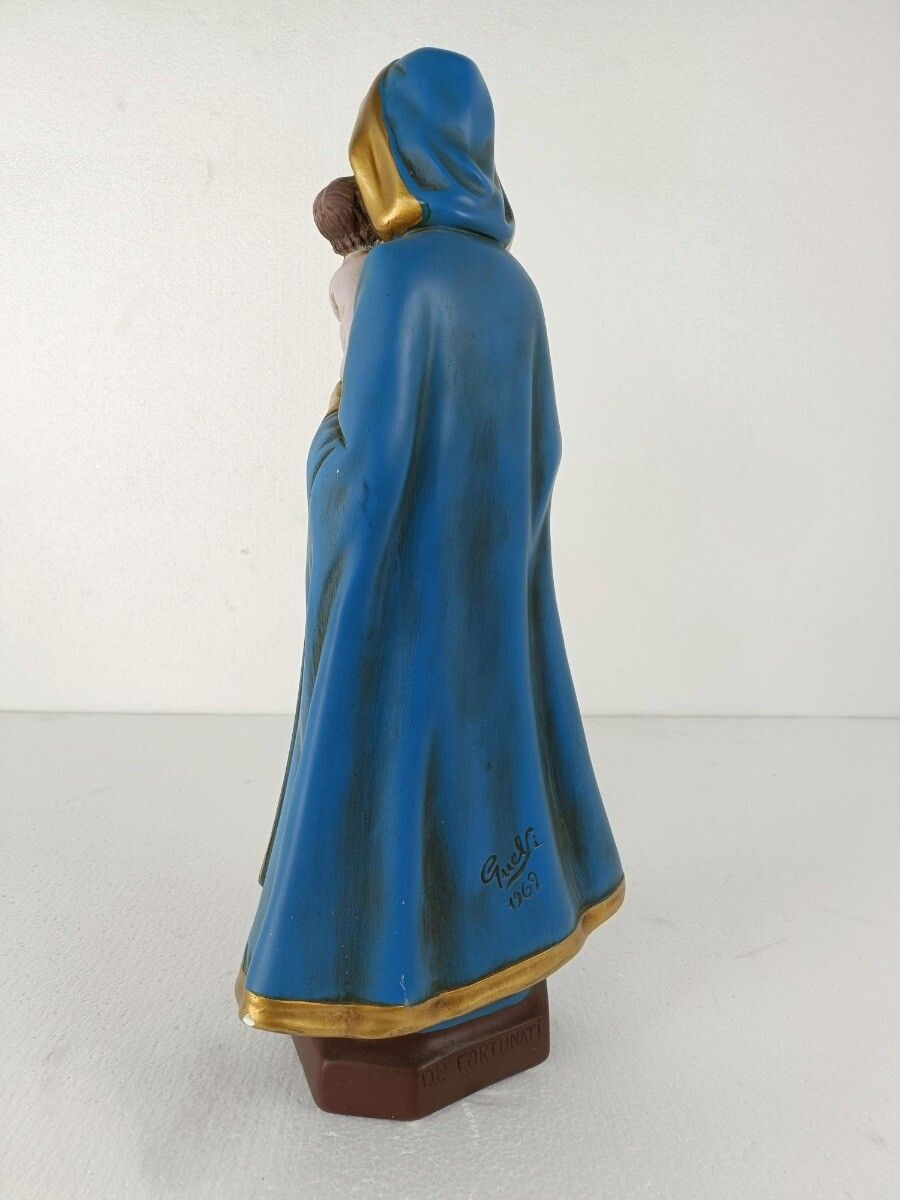 Virgin Mary Madonna Infant Child Plaster Statue Signed Fuortinati Guelfi Polychr photo 404.0