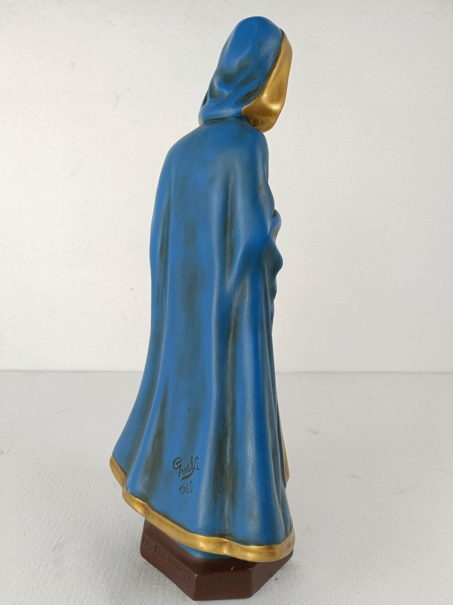 Virgin Mary Madonna Infant Child Plaster Statue Signed Fuortinati Guelfi Polychr photo vinterior