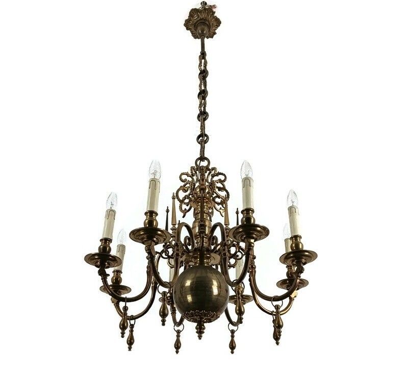 Antique Flemish Chandelier Bronze Signed Cast By  Brondel Bruges Stunning Piece