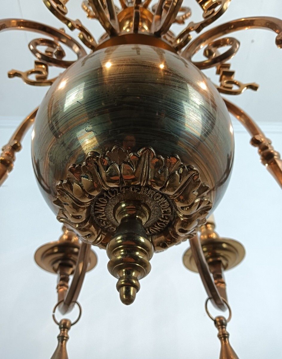 Antique Flemish Chandelier Bronze Signed Cast By  Brondel Bruges Stunning Piece photo buy