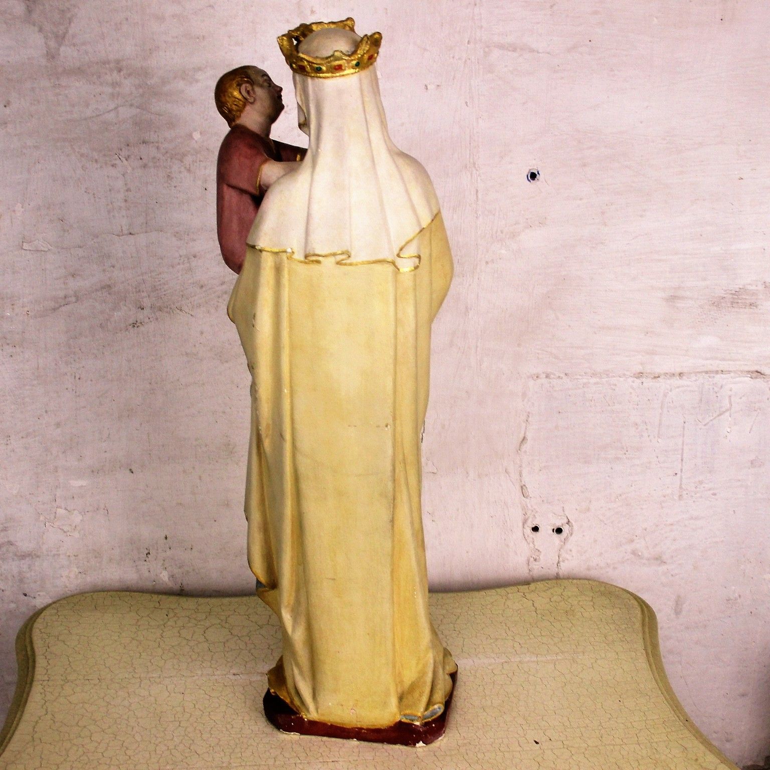 photo for sale Majestic  Statue Virgin Mary Madonna Crown Infant Child  Plaster Htf 22.63"