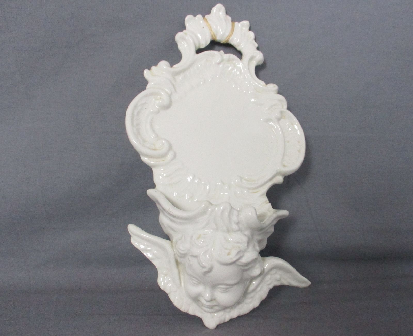 Antique  Holy Water Font Vessel Bisque Angel White Lovely Collector Htf photo furniture