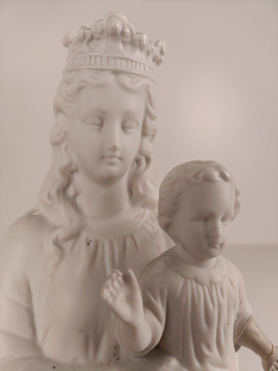 photo furniture French Antique 1900 Bisque Statue Virgin Mary Our Lady Infant Jesus Exquisite