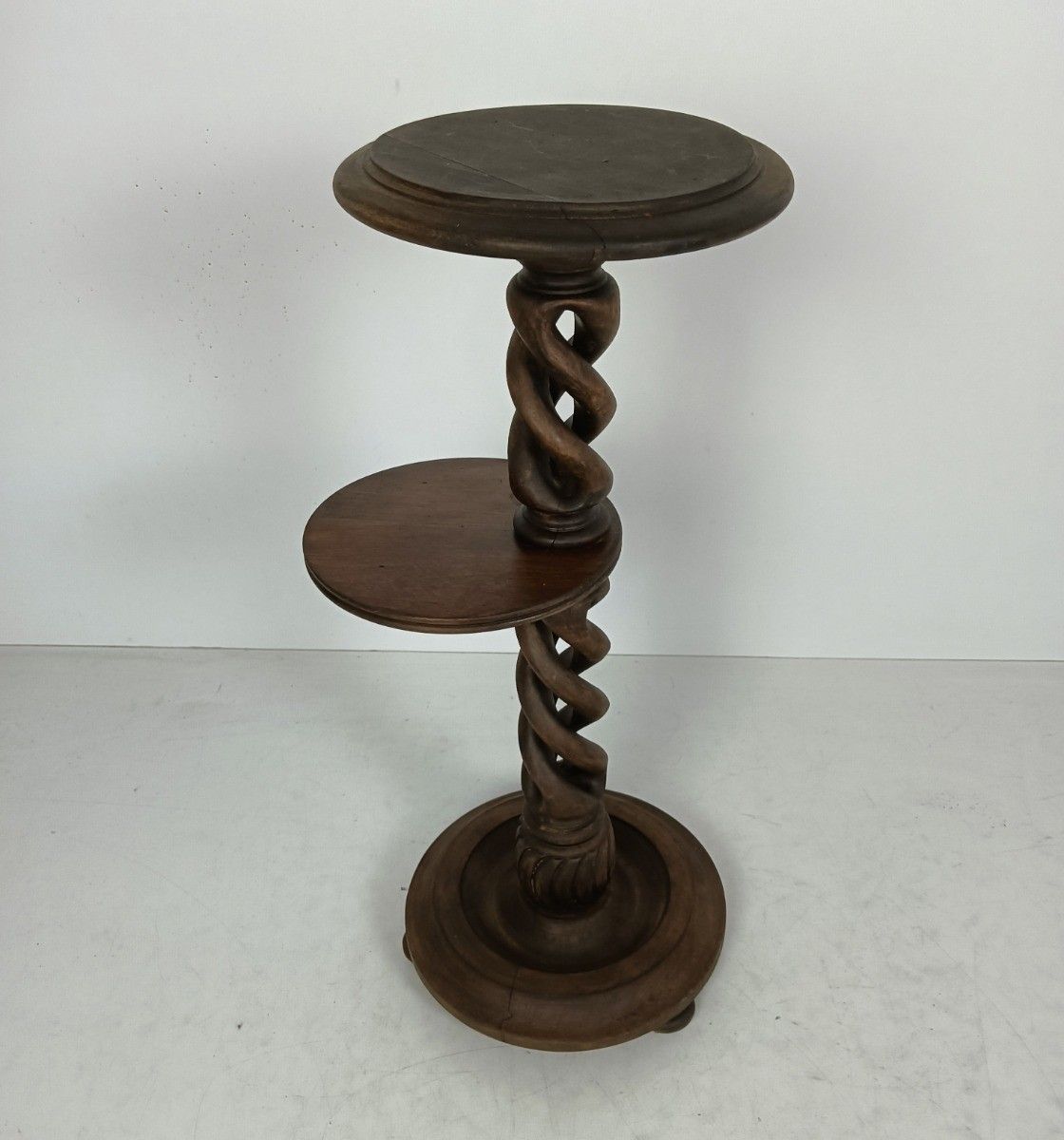 Open Barley Twist Carved Wooden Pedestal Plant Stand Two Tier Side Table Beautif photo furniture
