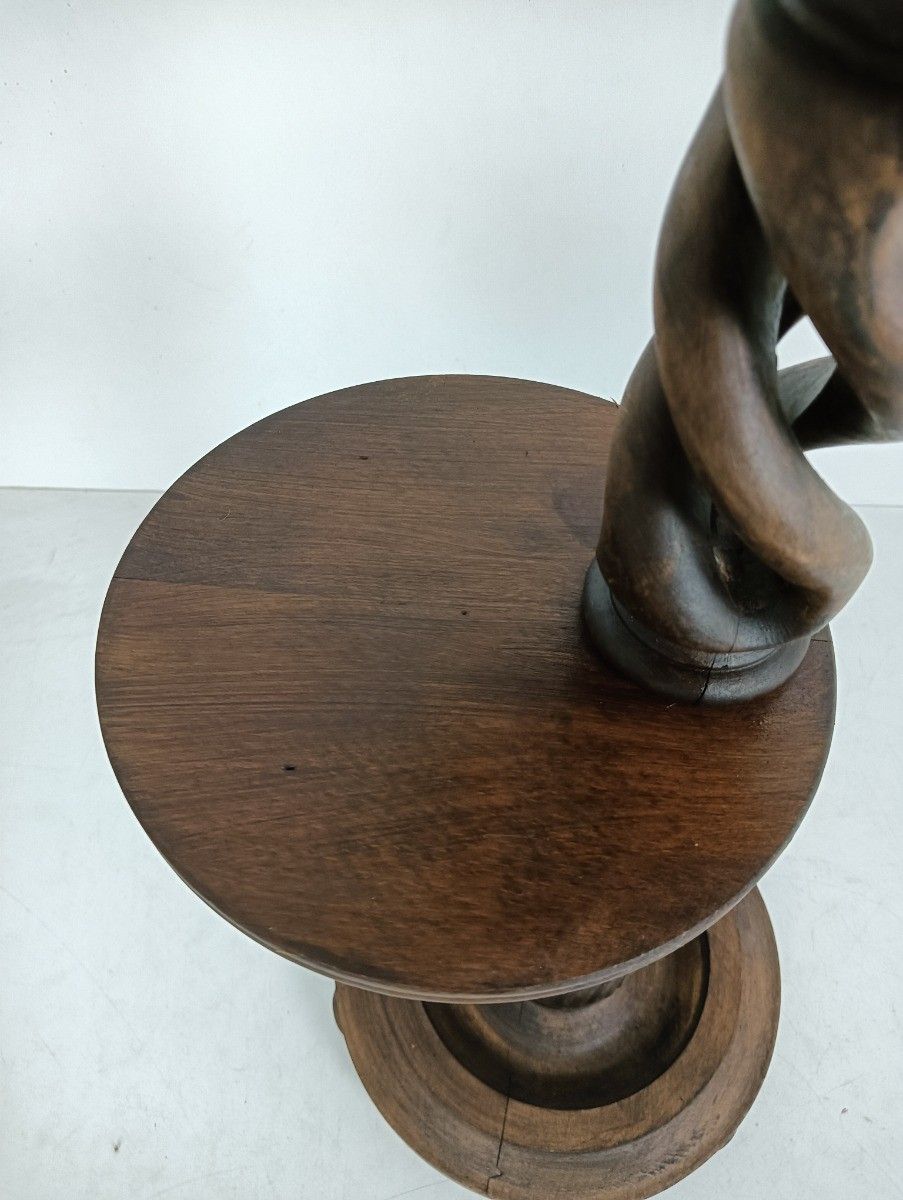 Open Barley Twist Carved Wooden Pedestal Plant Stand Two Tier Side Table Beautif photo for sale
