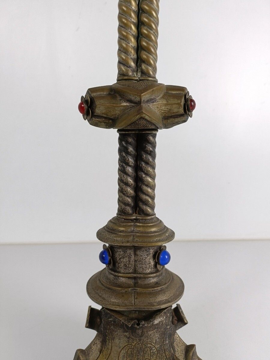 Antique Brass Ornate Candle Holder Candle Stick Large  1800s  Gothic photo for sale