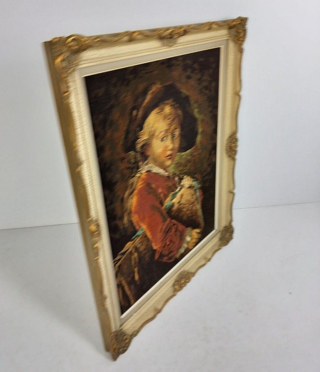 Ornate Framed Needlepoint Of The Young Student After Drouais Vintage photo for sale
