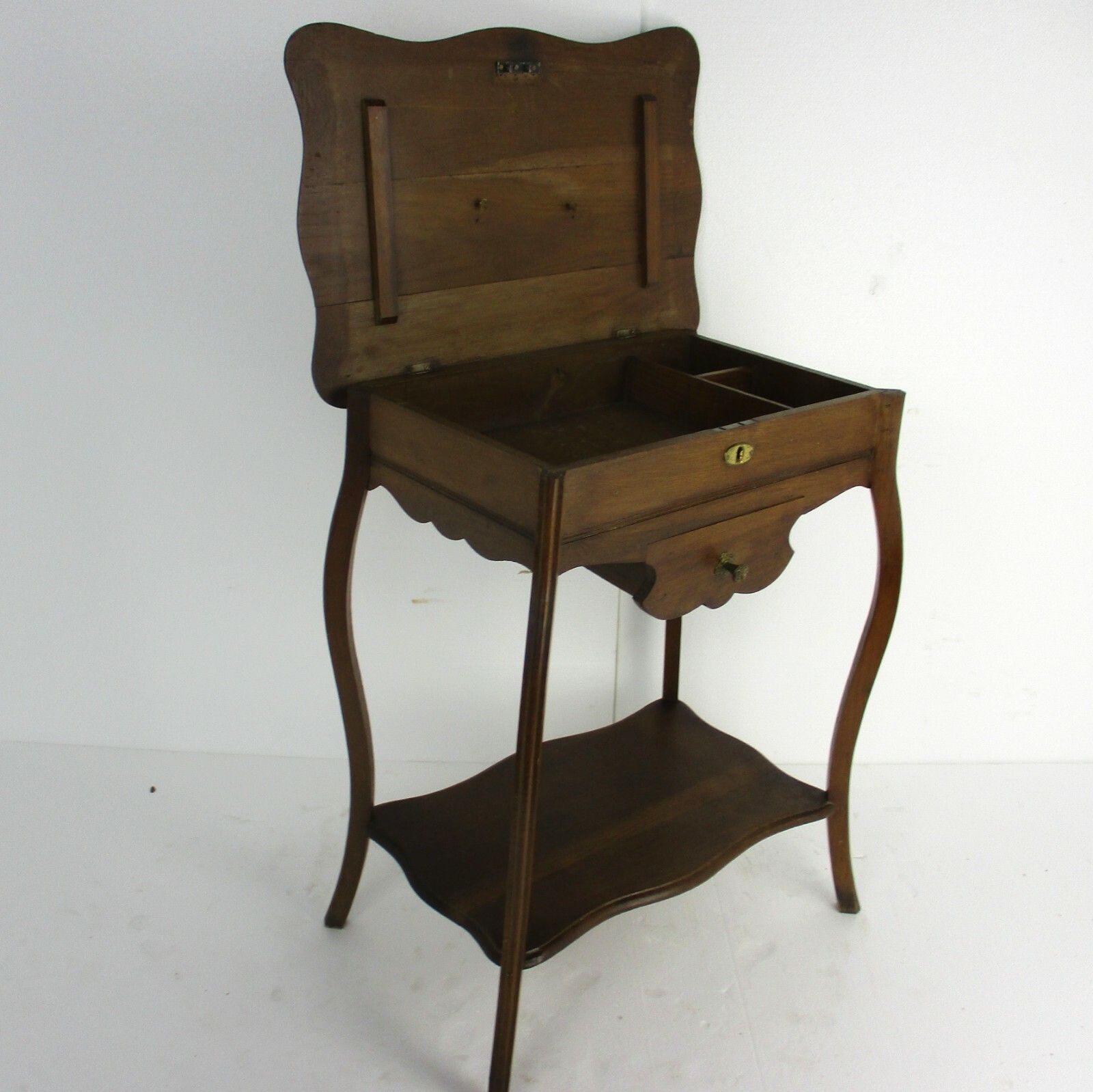Furniture Antique Art Nouveau Wood Sewing Quilting Box Table Cabinet Two Tier  Gorgeous photo