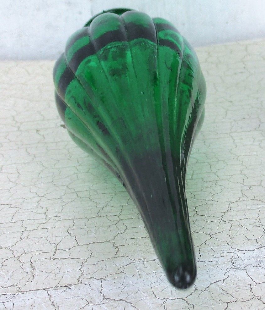 Xl Vintage Retro Art Glass Tall Bottle Vase Green Funky photo vinterior
