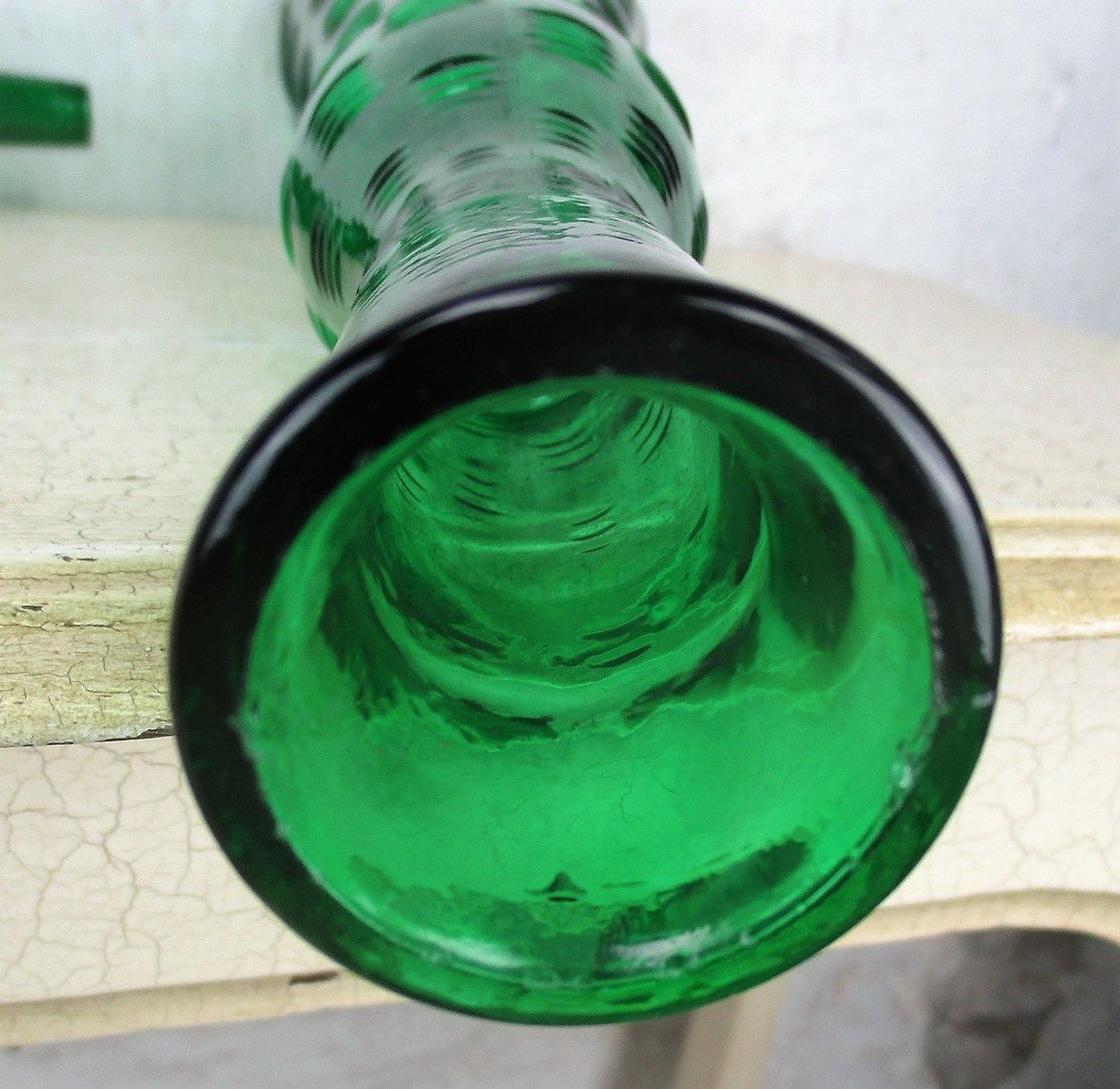 Xl Vintage Retro Art Glass Tall Bottle Vase Green Funky photo buy