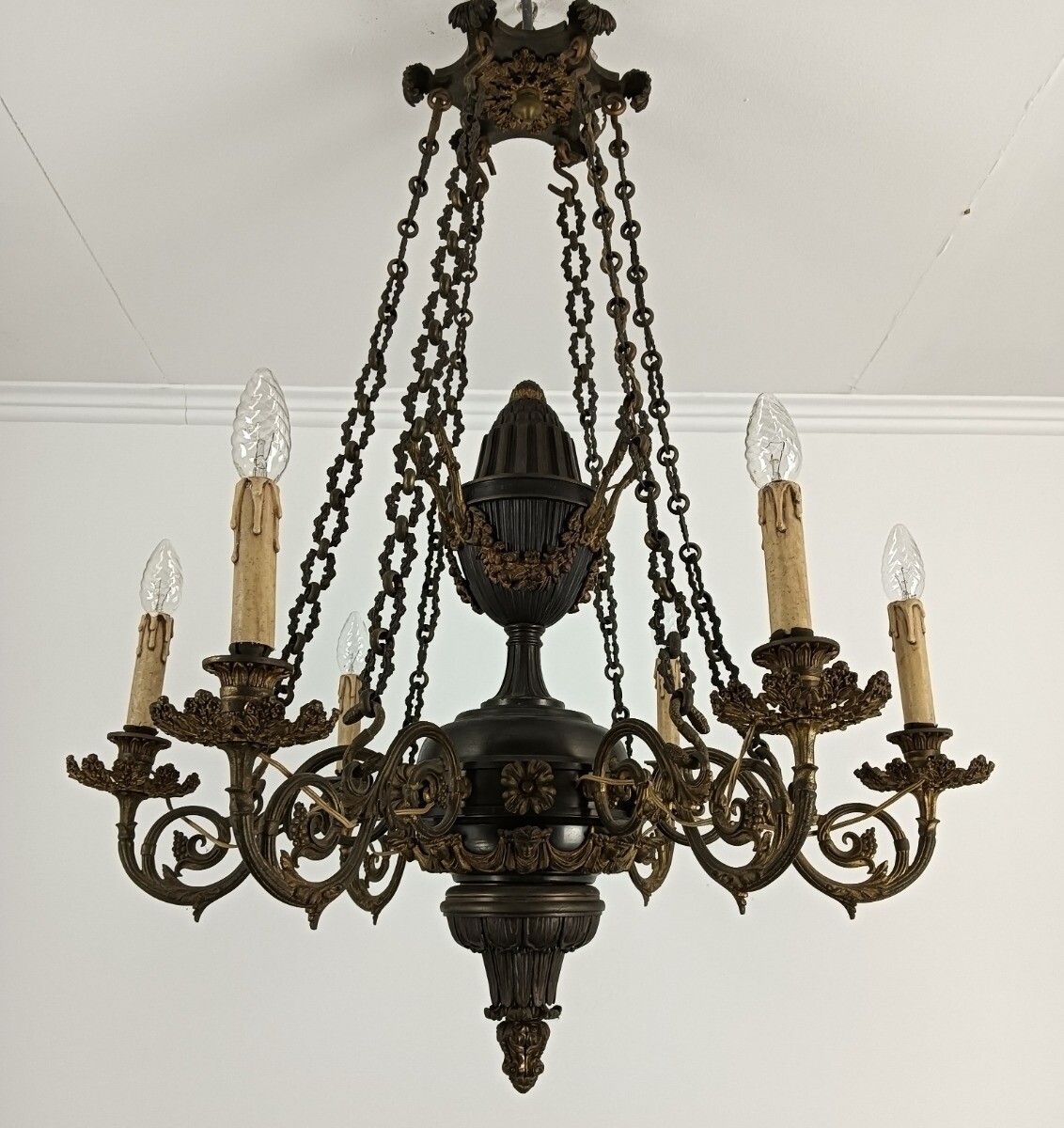Stunning Chandelier Antique Art Nouveau French Cariatides Snake Guirlandes 6 Lig photo 1213.0