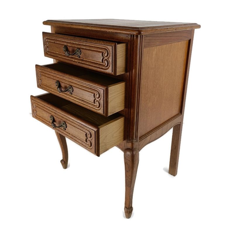 Louis XVI Style Bedside End Table Cabinet Nightstand Wood Chest Of Drawers 3 Dra